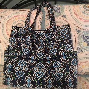 Vera Bradley Pleated tote in navy blue pattern