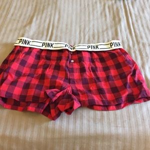 VS Pink red flannel sleep shorts
