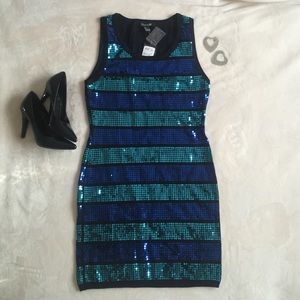👗Forever 21 Black Teal & Blue Sequin Mini Dress👗
