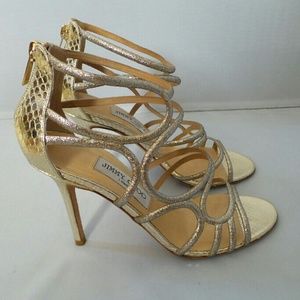 Jimmy Choo Sz 37 Gold Snakeskin Glitter Heels