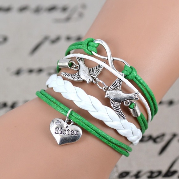 Sister dove charm handmade infinity bracelet