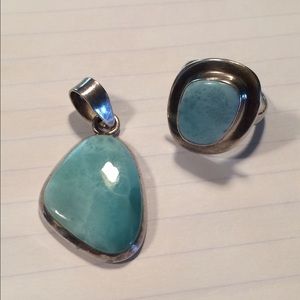Sterling silver and Larimar stone pendant and ring