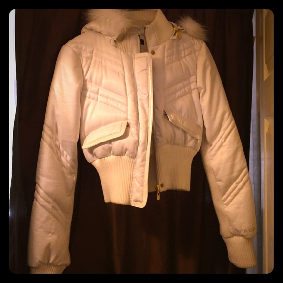 White Bebe puffer jacket with detachable hood