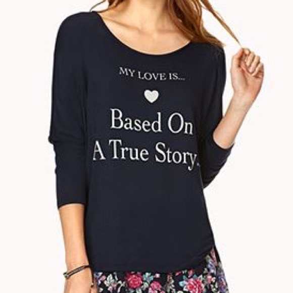 Forever 21 Tops - My Love is Based on a True Story Navy Top