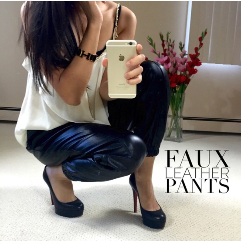 NWT Faux Leather Jogger Pants, Black