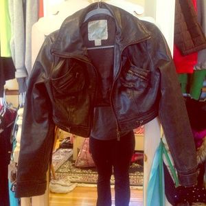 Black faded crop  faux leather jacket no wear
