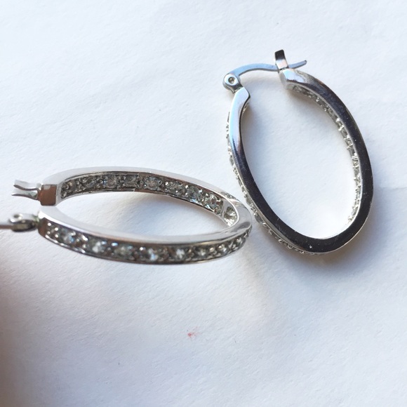 Silver Rhinestone Hoop Earrings