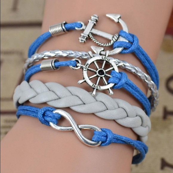 Anchor / wheel infinity charm bracelet