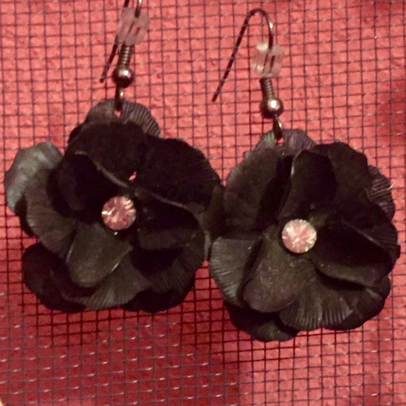 Black flower petal earrings