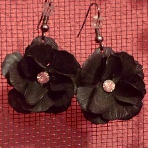 Black flower petal earrings