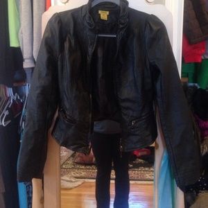 Black faux leather peplum jacket