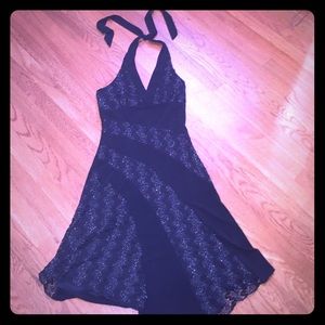 Black halter cocktail dress