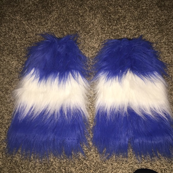 Blue and White Furry Leg Warmers