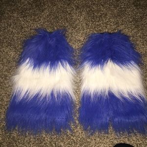 Blue and White Furry Leg Warmers