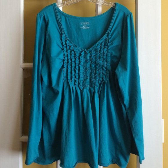 Lane Bryant Blue Teal Ruffled Long Sleeves