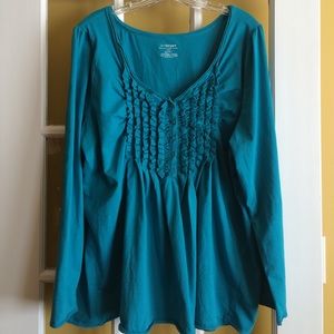 Lane Bryant Blue Teal Ruffled Long Sleeves Lane Bryant Blue Teal Ruffled Long Sleeves