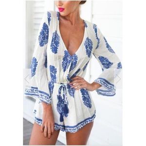 Deep V Neck Floral Romper