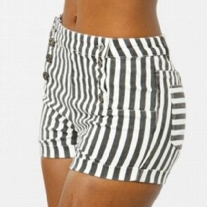 Blue and white high-waist shorts