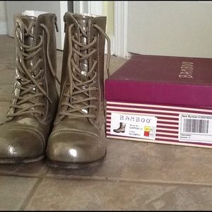 Bamboo gold metallic lace up military boots