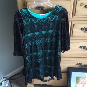 Black and teal blue lace dress