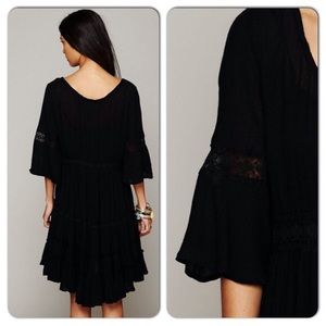 Free People black Gauze lace ruffle dress