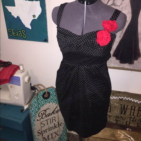 Polka dotted black and white dress