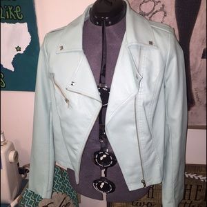 Faux light blue leather jacket