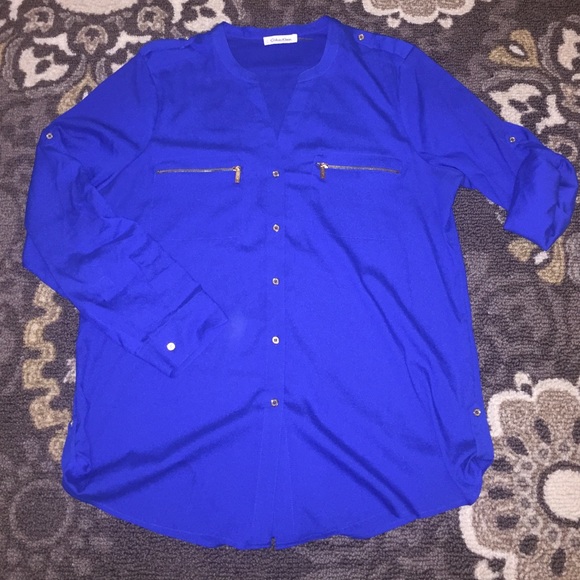 Bright Blue Button Up with Gold Detail