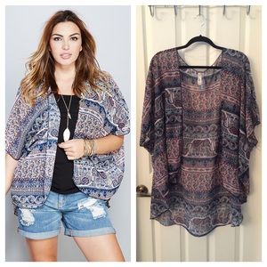 Plus Size Multi Elephant Print Kimono