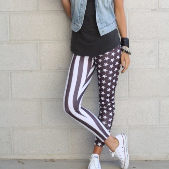 Grey & black American flag leggings - Picture 1 of 3