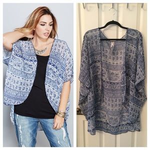 Plus Size Blue Elephant Print Kimono