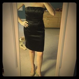 WHBM Strapless Black Satin Dress
