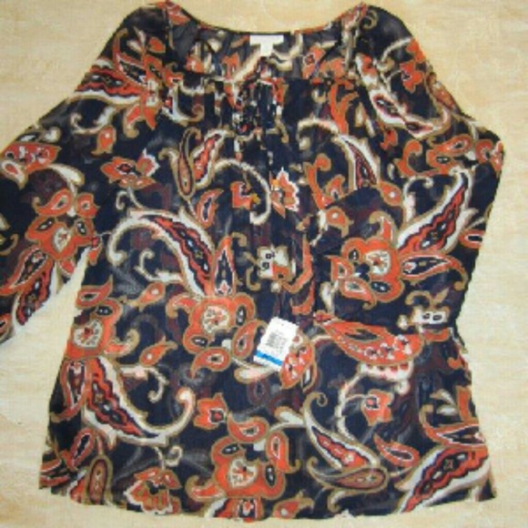 Chiffon Peasant Blouse Sz XL Petite NWT - Picture 2 of 4