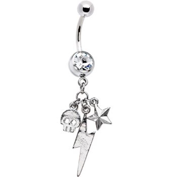 Lightening Bolt Star and Skull Belly Ring