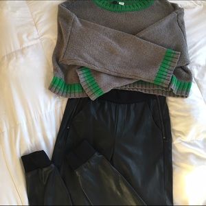 Black Faux Leather Joggers