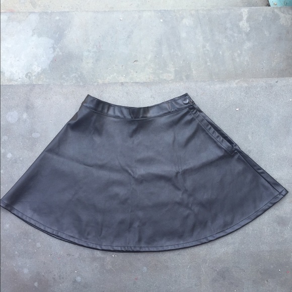 aa black leather circle skirt