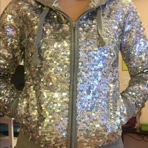 VS Fashion Show exclusive silver sequin hoodie