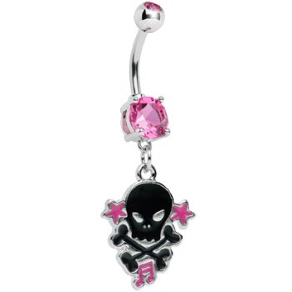 Pink Gem Skull Star Music Belly Ring