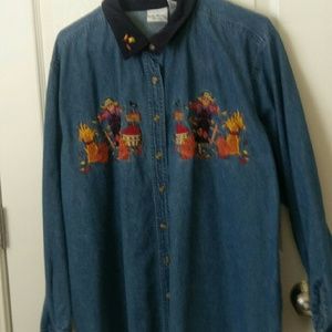 Festive Fall Long Sleeved Denim Shirt