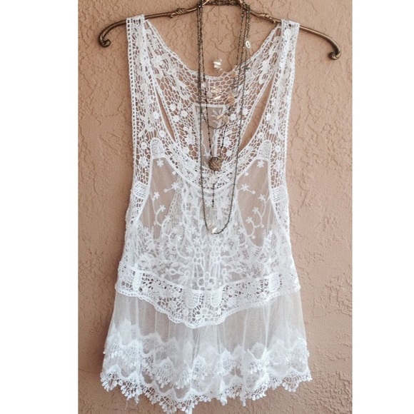 White lace cover up tank top - Picture 2 of 2