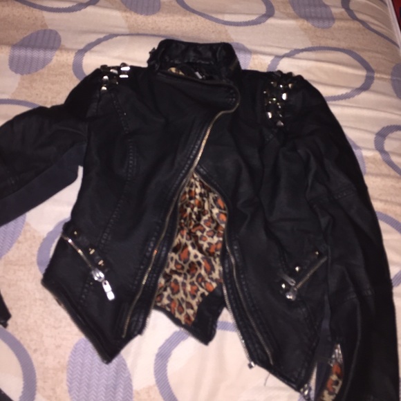 leather jacket with leopard print inside