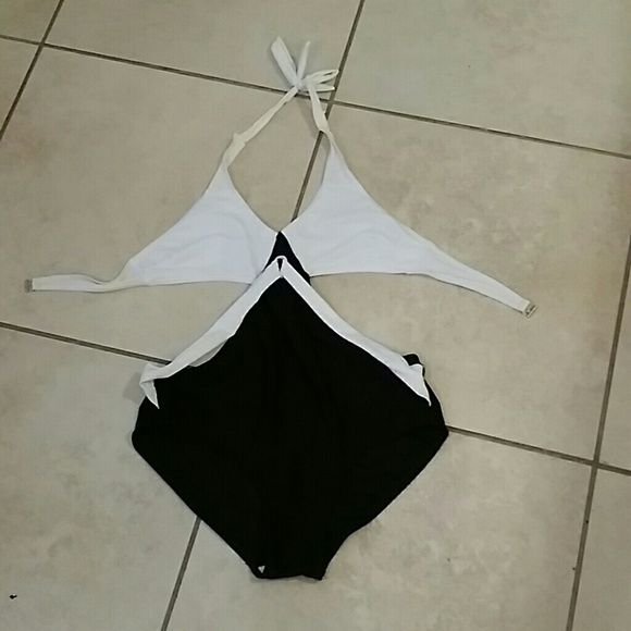 one piece black and white bathing suit