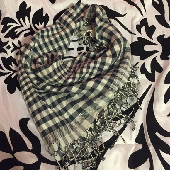 Navy and white plaid scarf
