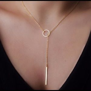 Gold Plated Bar Necklace. circle lariat necklace
