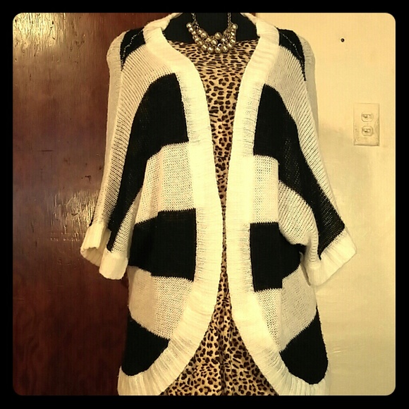torrid Sweaters - Torrid B&W Striped Batwing Cardigan Sweater