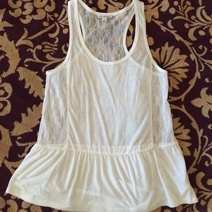 American Eagle White Peplum Lace Tank