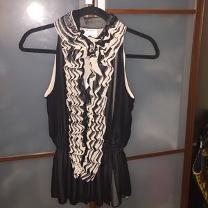 Robert Rogriguez Black and Tan Lace Ruffled top.