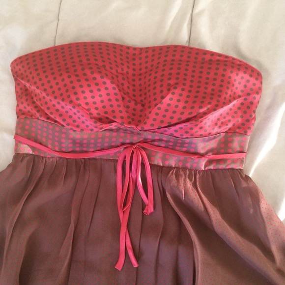 Bebe Strapless silk polka dotted cocktail dress - Picture 2 of 3
