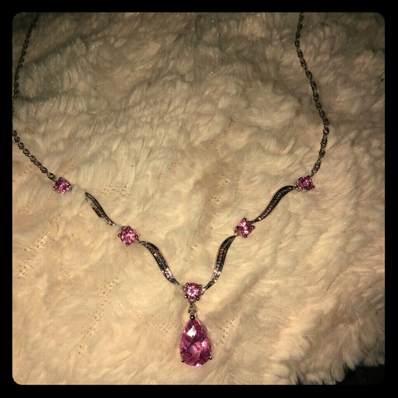 10k white gold & pink stone necklace