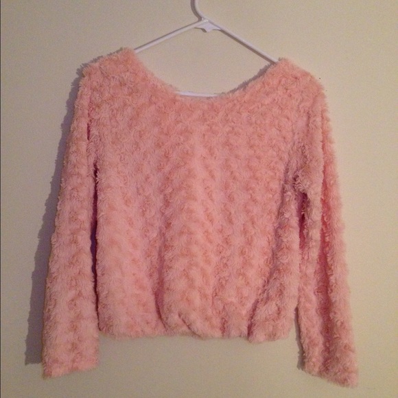 Rose patterned faux fur sweater